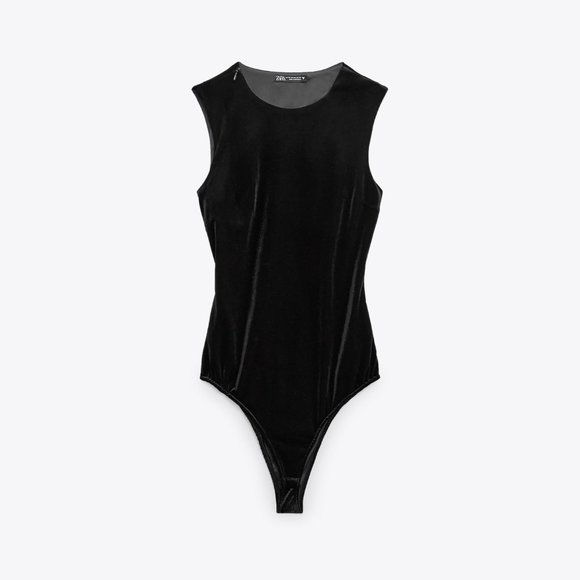 BNWT ZARA ASYMMETRICAL VELVET BODYSUIT  BLACK - REF. 9118/510 - Picture 1 of 4